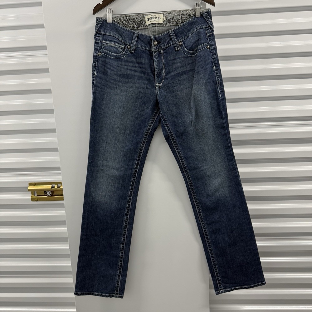 Ariat REAL Jeans Women 32L Bootcut Dark Wash Western Embroidered Cowgirl